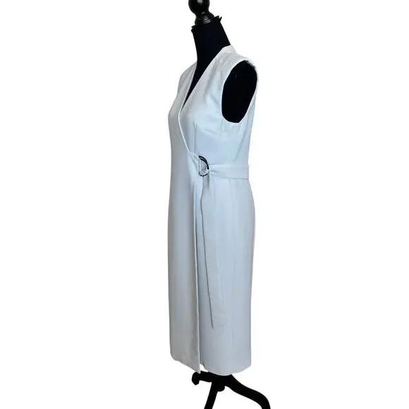 Ted Baker White Wrap Midi Dress Size 4 Suiting Career Professional Designer $575